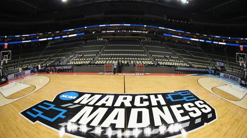 Signage as seen before the first round of the 2018 NCAA Men's Basketball Tournament at PPG PAINTS Arena in Pittsburgh. (Rob Carr/Getty Images/TNS)