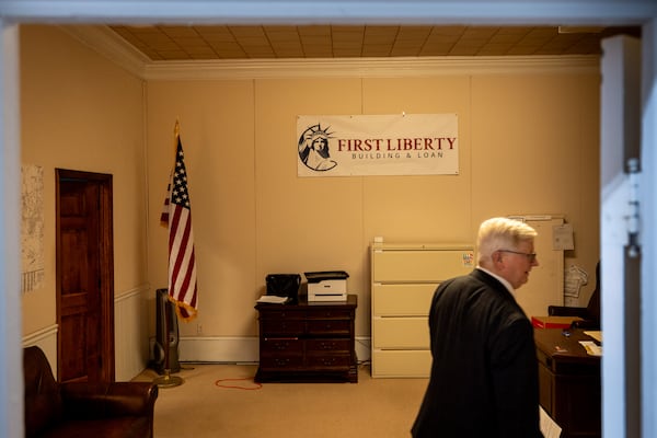 S. Gregory Hays, receiver of First Liberty Building & Loan, walks into the office in Newnan on Wednesday, July 16, 2025. The SEC has sued First Liberty for allegedly defrauding investors. (Arvin Temkar/AJC)