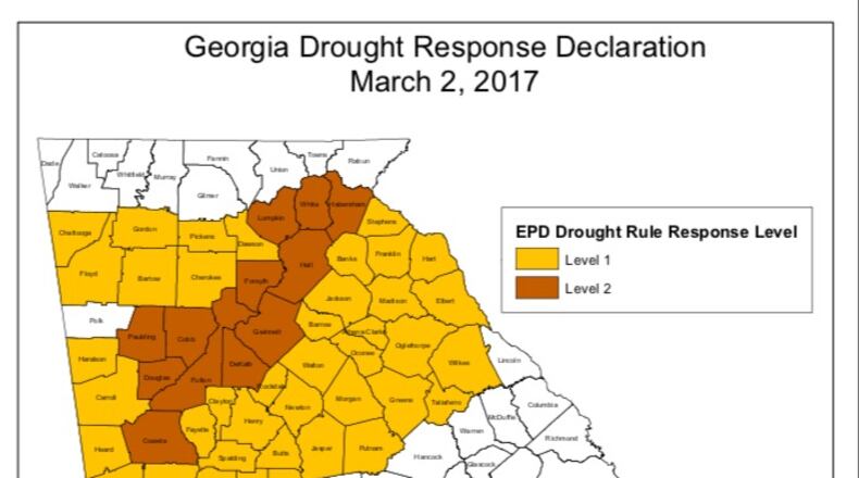 A map of Georgia’s drought restrictions.