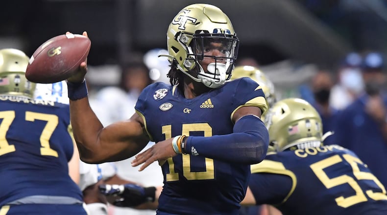 Georgia Tech quarterback Jeff Sims promoted the “Swarm the ATL” collective opening for business from his social-media account Tuesday. (Hyosub Shin / Hyosub.Shin@ajc.com)