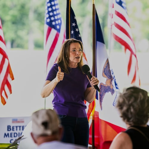 Christina Bohannan, Democratic candidate for U.S. House, speaks during the Scott County Democrats Annual Family Picnic, in Bettendorf, Iowa, Sunday, Aug. 16, 2026. (AP Photo/Joseph Cress)