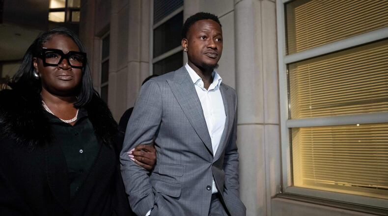 FILE - Miami Heat's Terry Rozier leaves Brooklyn federal court, Dec. 8, 2025, in New York. (AP Photo/Yuki Iwamura, File)