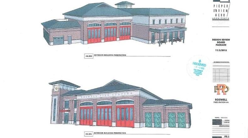 Architect’s drawings depict Roswell’s newest fire station, No. 4. AJC FILE