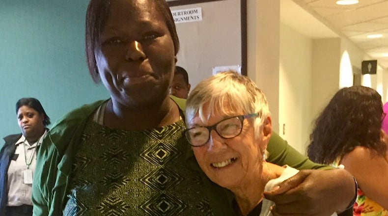 Lucretia Felder (left) with her friend Barbara Fischer outside a courtroom in Milledgeville on Friday after a judge ordered state officials to release Felder from a medical prison within 90 days.