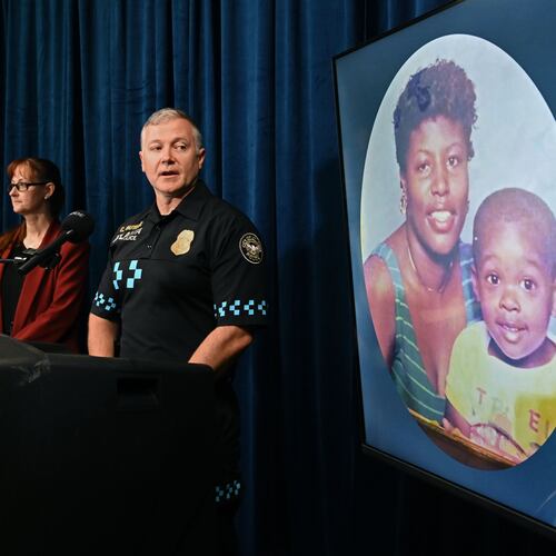 Atlanta police Lt. Christapher Butler and detective Summer Benton announce the arrest of Bridgett Lockhart's boyfriend nearly 27 years after she was killed. (Hyosub Shin/AJC)