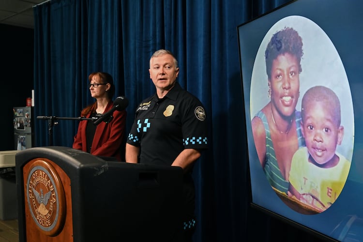 Atlanta police Lt. Christapher Butler and detective Summer Benton announce the arrest of Bridgett Lockhart's boyfriend nearly 27 years after she was killed. (Hyosub Shin/AJC)