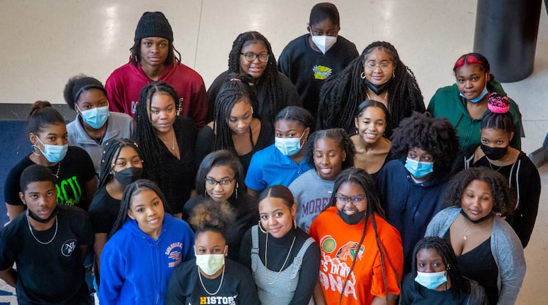 Black Student Union members at Dunwoody High School gather on Monday, Jan. 31, 2022. A Georgia State professor finds that students of color are generally the experts in classroom discussions of race and racism. (Steve Schaefer / Steve.Schaefer@ajc.com)