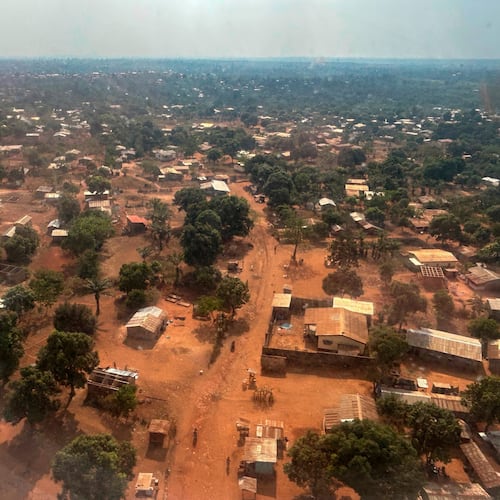 FILE - An arial view of Bangui, Central African Republic, is seen on March. 8, 2024. (AP Photo/Sam Mednick, File)