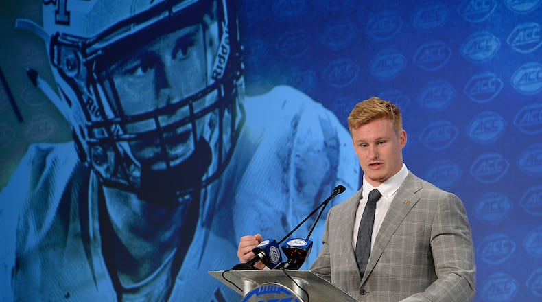 Georgia Tech's David Curry addresses the media during the 2019 ACC Football Kickoff in Charlotte, N.C., Thursday July 18, 2019. (Photo by Sara D. Davis, the ACC)