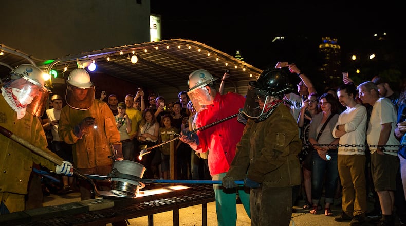 The Elliott Street Deli and Pub offers live music, burlesque shows and a monthly exercise in molten metal. Participants are invited to etch their own scratch blocks in iron before the hot iron is poured to make personal art and sculpture. CONTRIBUTED BY JENNI GIRTMAN / ATLANTA EVENT PHOTOGRAPHY