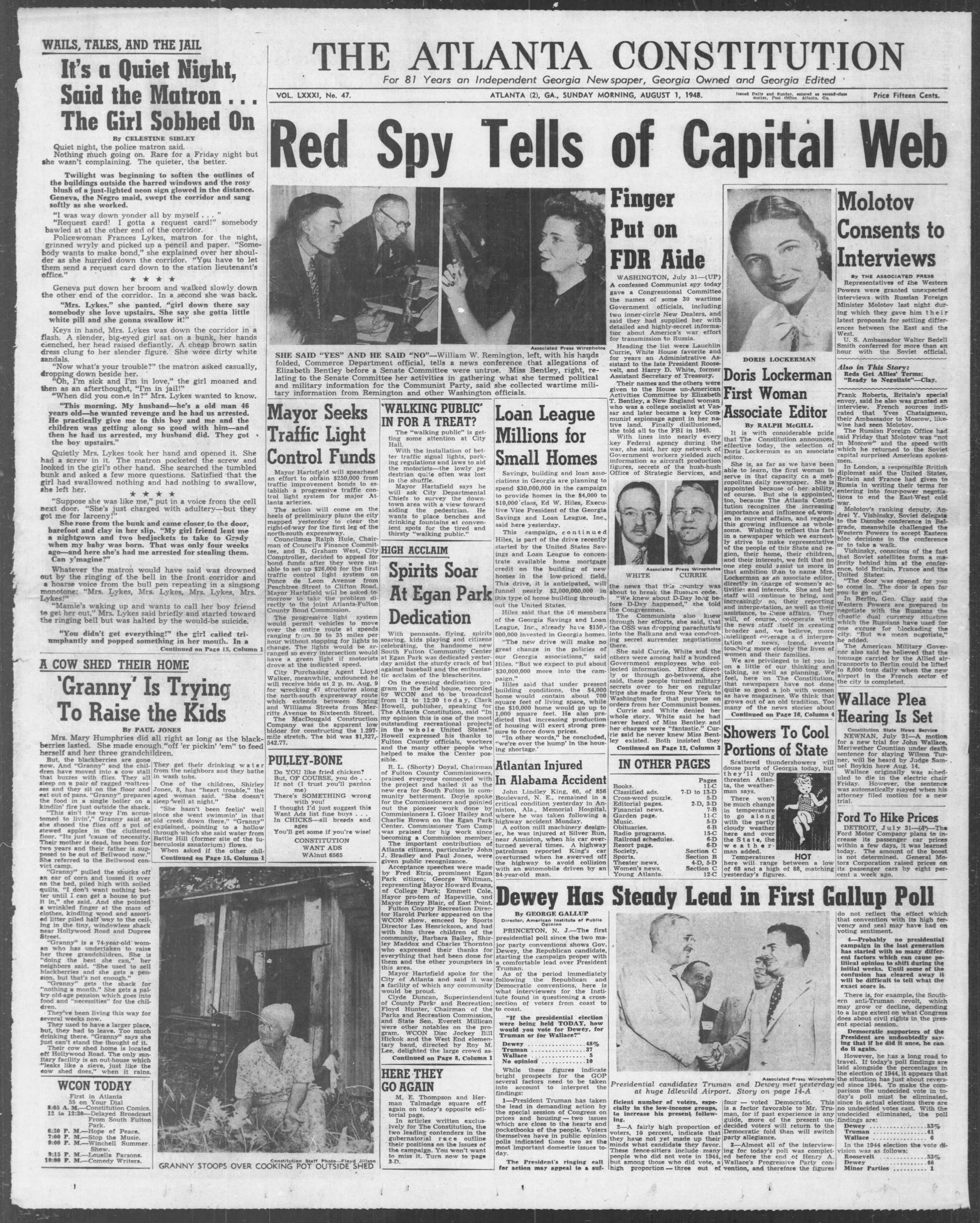 The Atlanta Constitution front page on Aug. 1, 1948.