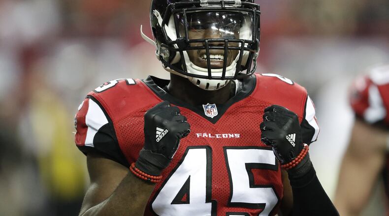 Falcons rookie linebacker Deion Jones. (AP Photo/John Bazemore)
