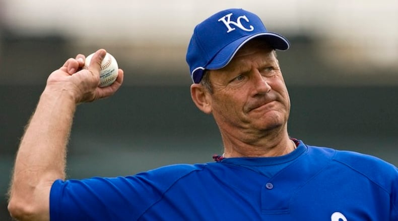 Kansas City Royals Hall of Famer George Brett tosses batting practice during spring training on February 22, 2009, in Surprise, Ariz. (John Sleezer/Kansas City Star/TNS)