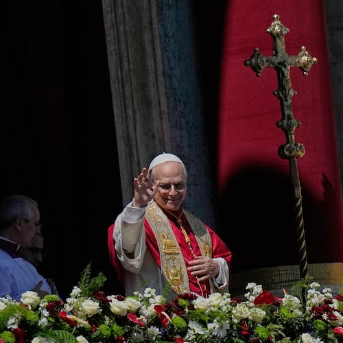 Pope Leo XIV addresses the faithful after delivering the Urbi et Orbi blessing - Latin for "to the city of Rome and to the world" - from the central loggia of St. Peter's Basilica at the end of Easter Mass he presided over in St. Peter's Square at the Vatican, Sunday, April 5, 2026. (AP Photo/Alessandra Tarantino)