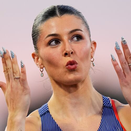 Britain's Amy Hunt reacts after her women's 200 meters semifinal at the European Athletics Championships in Birmingham, England, Wednesday, Aug. 12, 2026. (AP Photo/Petr David Josek)