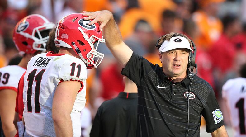 Kirby Smart and the Georgia Bulldogs are No. 1 in the college football playoff rankings released Tuesday. Curtis Compton/ccompton@ajc.com