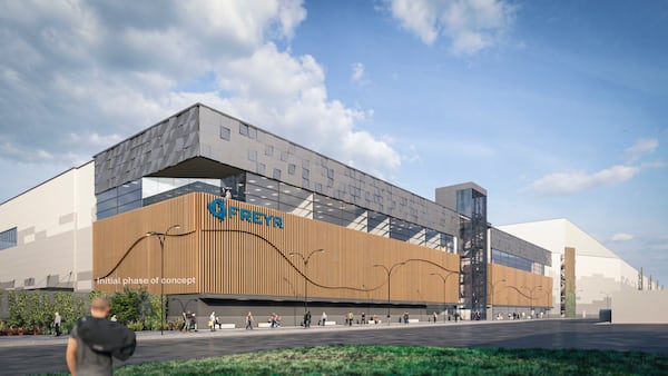 This is a rendering of the planned Freyr Battery facility in Norway.
