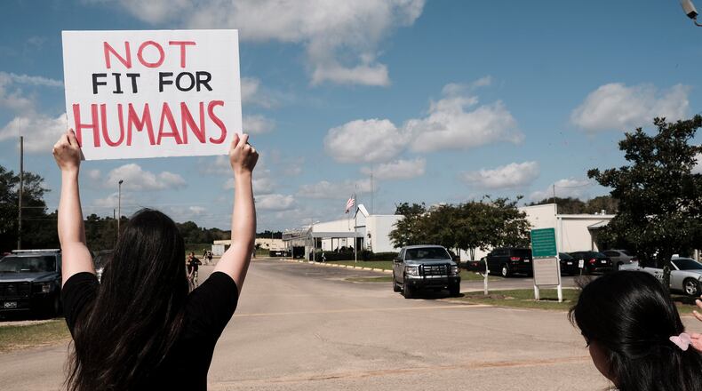 Protesters demonstrated outside the Irwin County Detention Center in Ocilla, Georgia, on Sept. 26, 2020. Newly released documents show immigration officials did not monitor treatment of detainees by a gynecologist.  (John Arthur Brown/Zuma Press/TNS)
