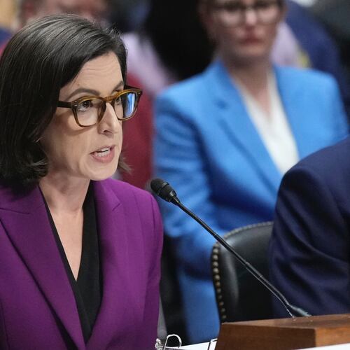 FILE - Former Justice Department attorneys Liz Oyer participates in a hearing on the Justice Department on Capitol Hill in Washington, April 7, 2025. (AP Photo/J. Scott Applewhite, File)