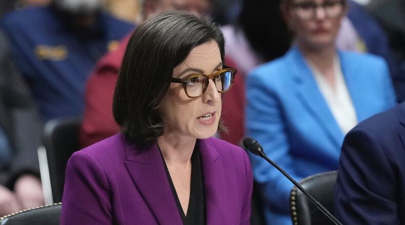 FILE - Former Justice Department attorneys Liz Oyer participates in a hearing on the Justice Department on Capitol Hill in Washington, April 7, 2025. (AP Photo/J. Scott Applewhite, File)