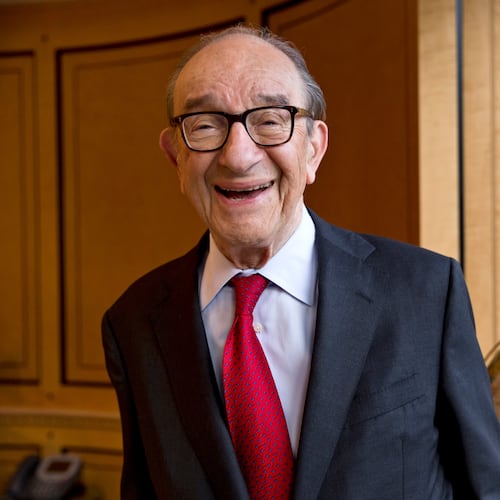 FILE - Economist Alan Greenspan, chairman of the Federal Reserve from 1987 to 2006, is seen in his office in Washington, Friday, Oct. 18, 2013. (AP Photo/J. Scott Applewhite, file)