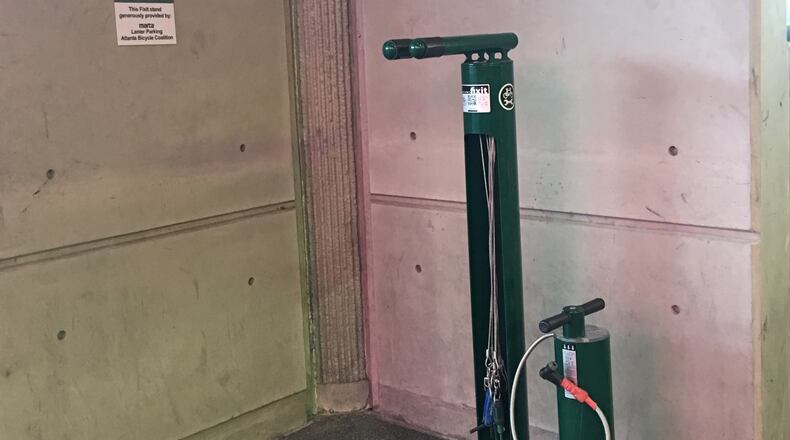 A bike repair kiosk at Lindbergh Station. Press handout.