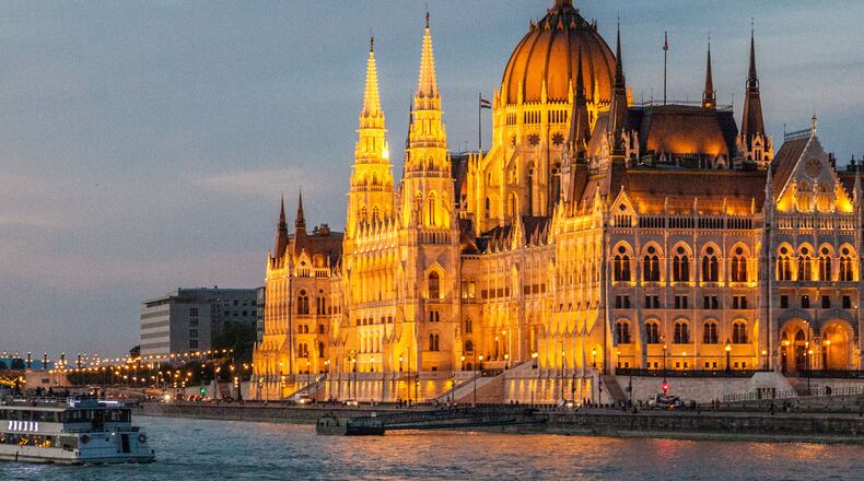 The House of Parliament, fronting the Danube River in Budapest, Hungary, seems every bit the fairy castle when seen at sunset from the deck of the Scenic Pearl. (Steve Haggerty/Colorworld/TNS)