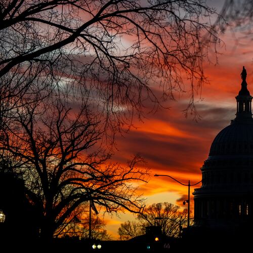 The U.S. Capitol is seen at sunset, Monday, Jan. 12, 2026, in Washington. (AP Photo/Julia Demaree Nikhinson)