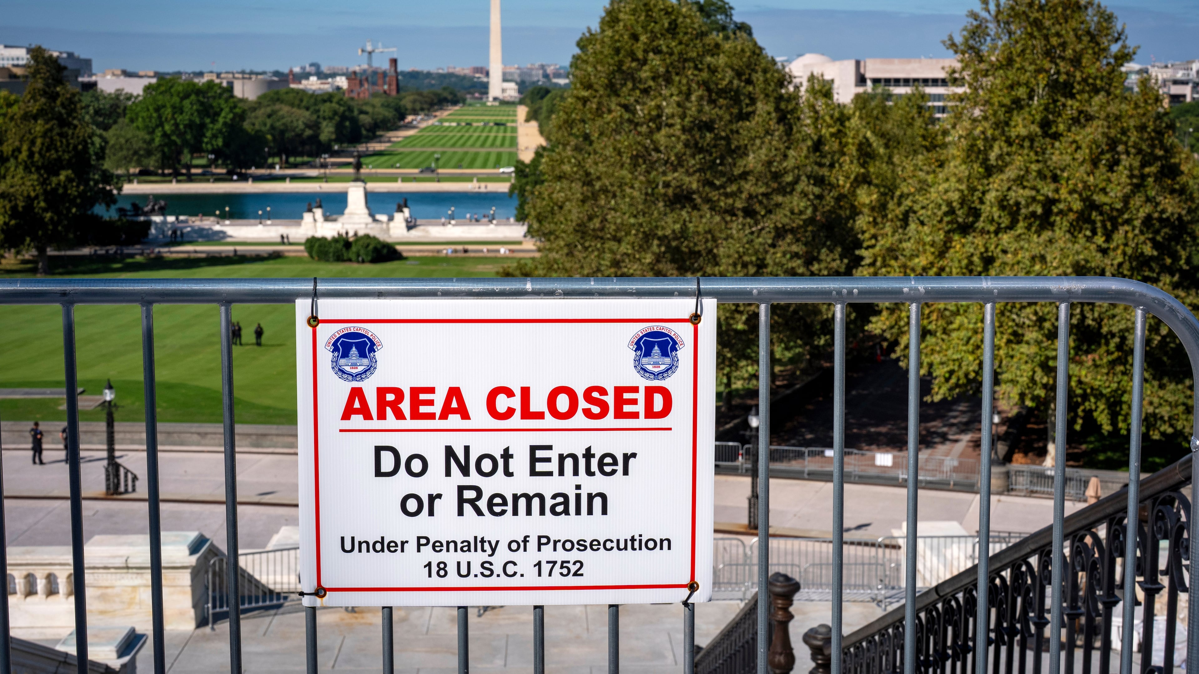 The West Lawn of the Capitol and the National Mall stretch into the distance as seen from the terrace of the Capitol on the first day of a government shutdown in Washington on Wednesday. (J. Scott Applewhite/AP)