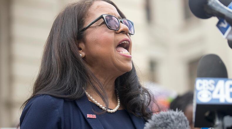 Andrea Young, executive director of ACLU of Georgia, speaks during an pro-choice rally outside the state Capitol following Gov. Brian Kemp’s signing of HB 481 in Atlanta in May. ALYSSA POINTER/ALYSSA.POINTER@AJC.COM