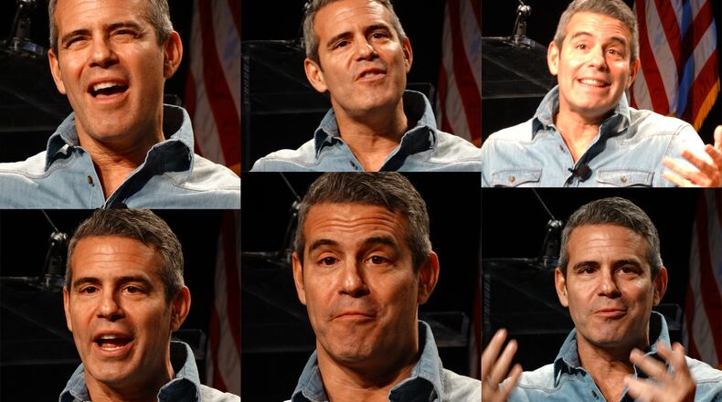 The many faces of Andy Cohen during his talk with Mara Davis at the MJCCA Book Festival November 15, 2014. CREDIT: Rodney Ho/rho@ajc.com