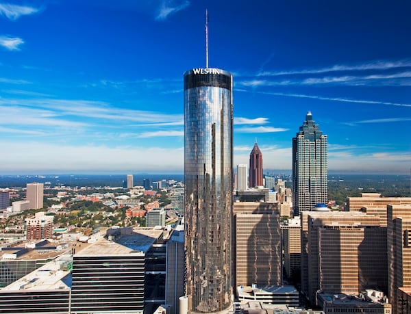 The West Peachtree Plaza hotel in downtown Atlanta is among the many hotels benefiting from the World Cup in town this summer. (Courtesy of Westin Peachtree Plaza)