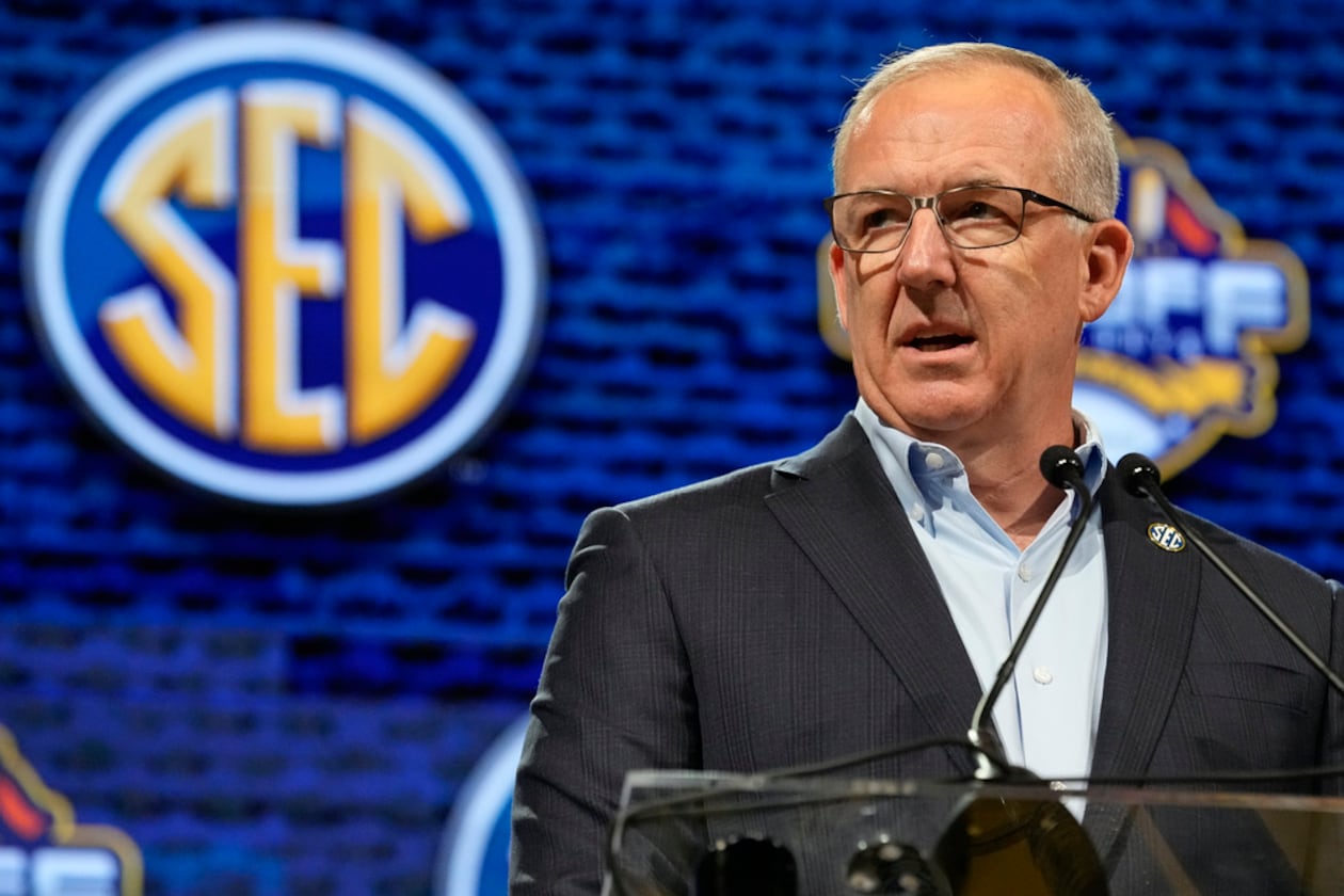 SEC Commissioner Greg Sankey met with reporters before the Texas-Georgia showdown to tout the league's strength from top to bottom. (George Walker IV/AP)