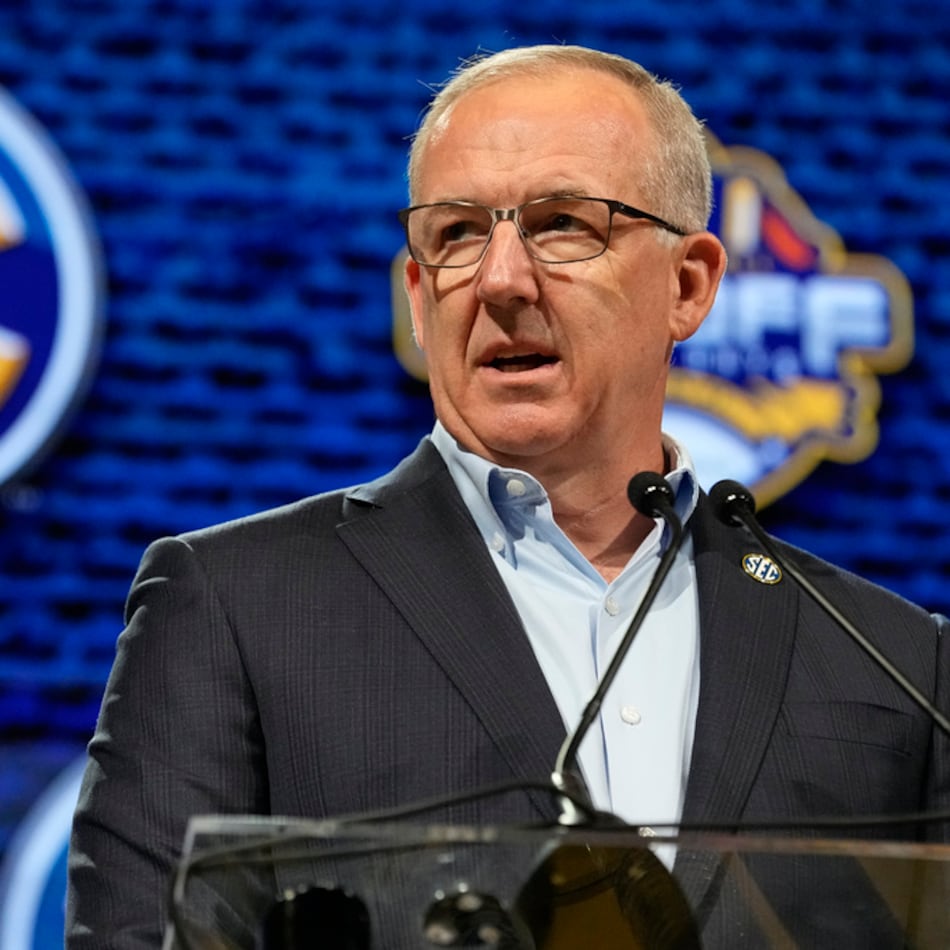 SEC Commissioner Greg Sankey met with reporters before the Texas-Georgia showdown to tout the league's strength from top to bottom. (George Walker IV/AP)
