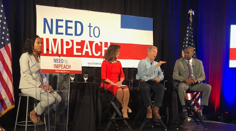 California billionaire Tom Steyer, in the center, brought his Need to Impeach movement to Atlanta. AJC/Greg Bluestein