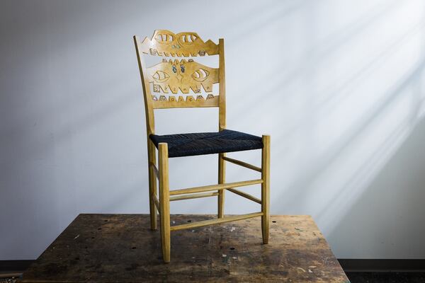 “Craigslist” was created using white oak, hickory, paper cord, rhinestones and reproductions of Zealy daguerreotypes, according to the United States Artists’ website. For Robell Awake, the chair is a meaning-laden object, symbolic of rest, a stand-in for the human body, a reflection of historical power dynamics. (Courtesy of Dustin Chambers)