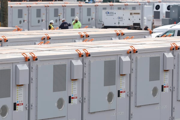 Views of batteries on the site of the new battery energy storage system that Georgia Power is constructing and bringing online in Columbus, Ga. on Tuesday, Nov. 14, 2023. (Natrice Miller/ Natrice.miller@ajc.com)