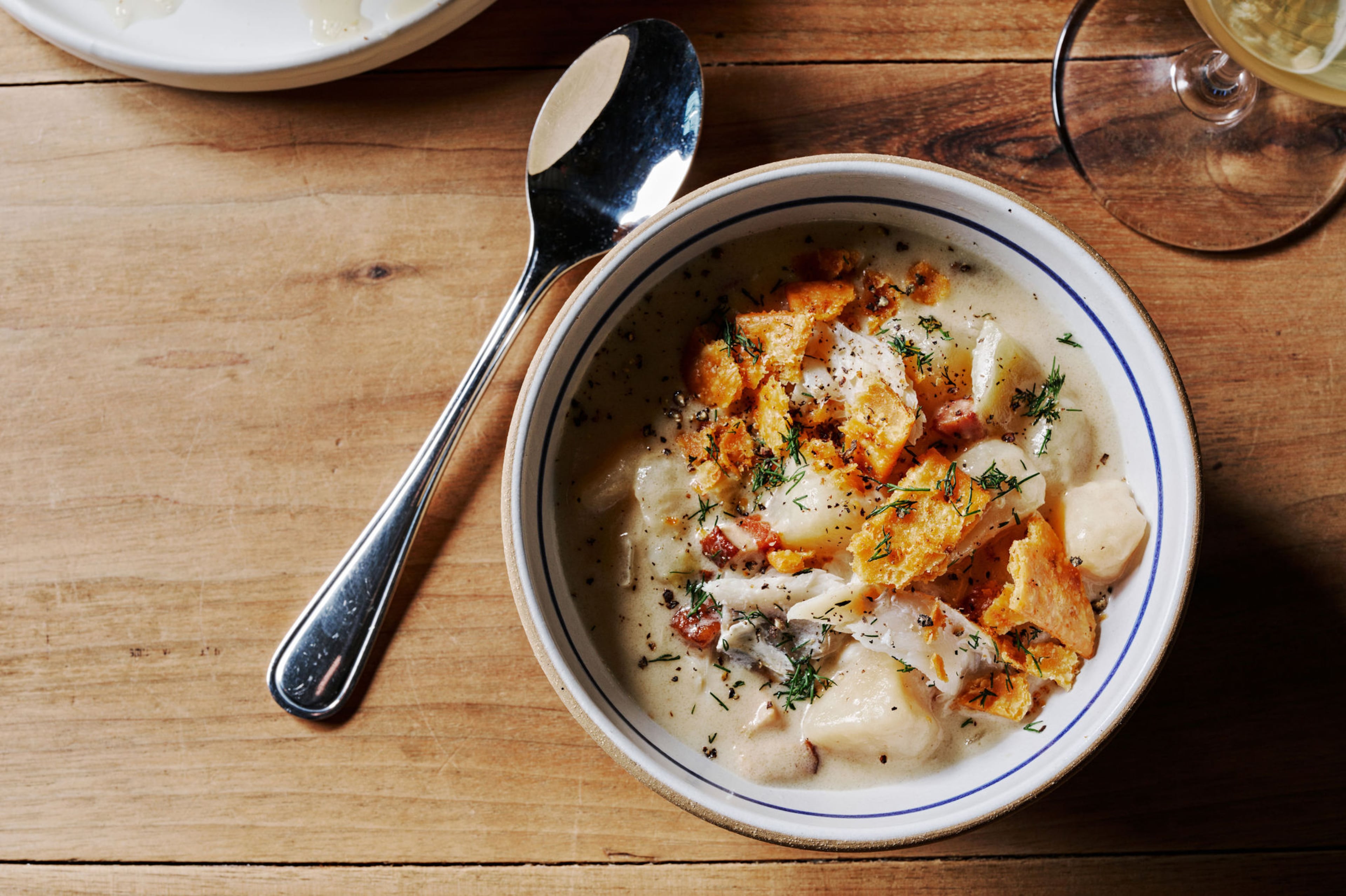 Straightforward dishes like chowder often take a step up with the help of luxury ingredients at the Optimist. (Courtesy of Andrew Thomas Lee)