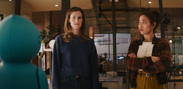 This image released by Universal Pictures shows Allison Williams, left, and Jen Van Epps in a scene from "M3gan 2.0" (Universal Pictures via AP)