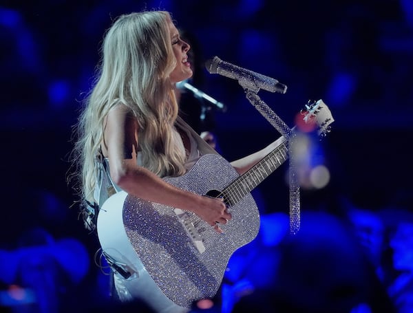 Megan Moroney performs "Stupid Boy" as a tribute to Keith Urban during the 60th annual Academy of Country Music Awards on Thursday, May 8, 2025, in Frisco, Texas. (AP Photo/Chris Pizzello)
