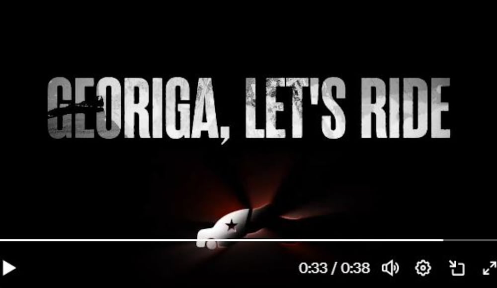 An image of a video in support of U.S. Rep. Mike Collins Senate race, which misspelled the word Georgia.