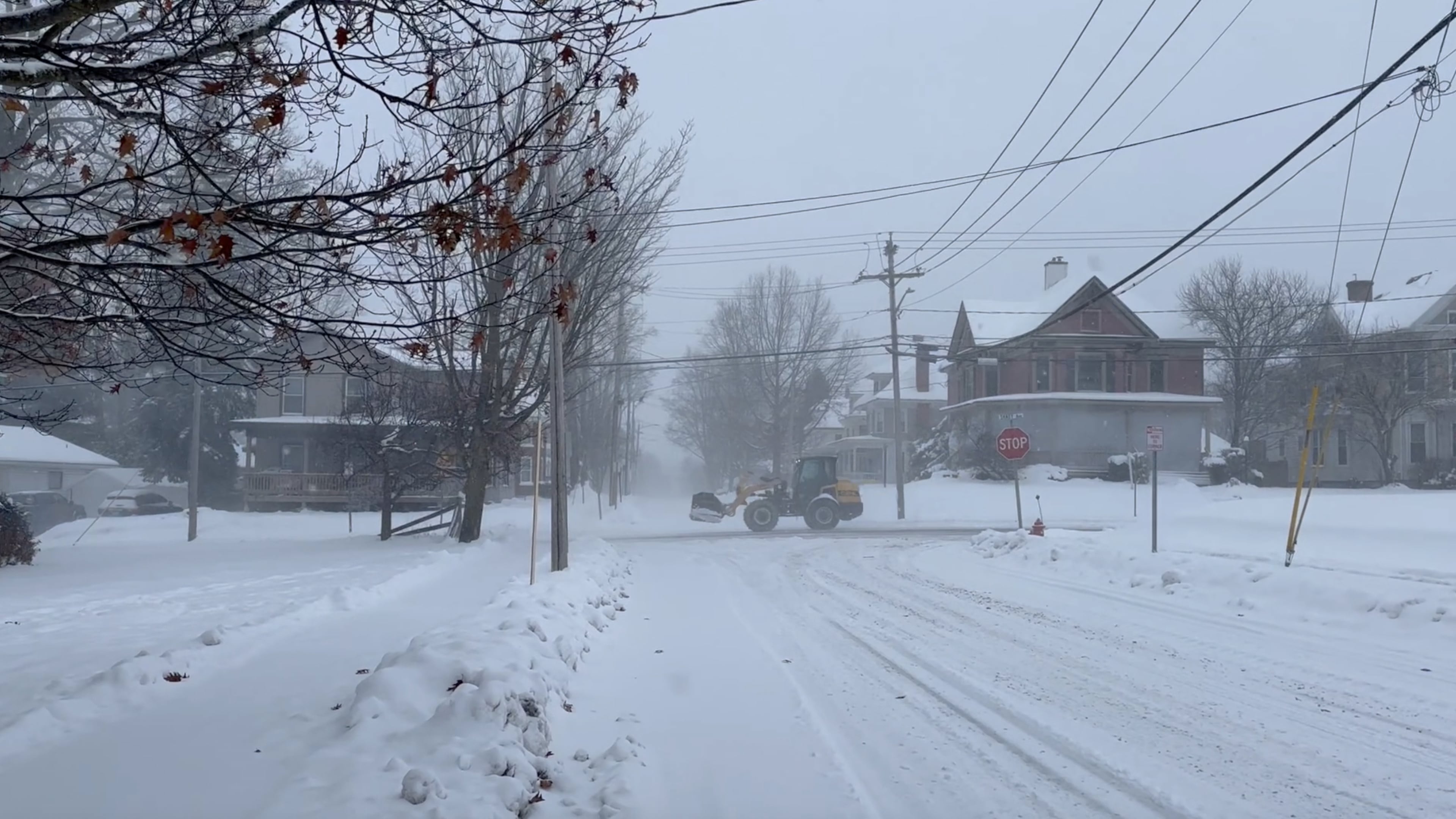 A snowplow sets out in Lowville, N.Y., on Sunday, Nov. 30, 2025. (AP Photo/Cara Anna)