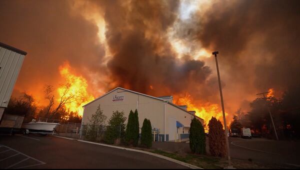 Smoke fills the sky from a wildfire in Lacey Townships, N.J. on Tuesday, April 22, 2025. (New Jersey Department of Environmental Protection via AP)