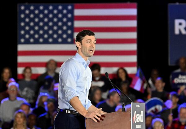 U.S. Sen. Jon Ossoff speaks during a rally at the Georgia International Convention Center in February. (Hyosub Shin/AJC)