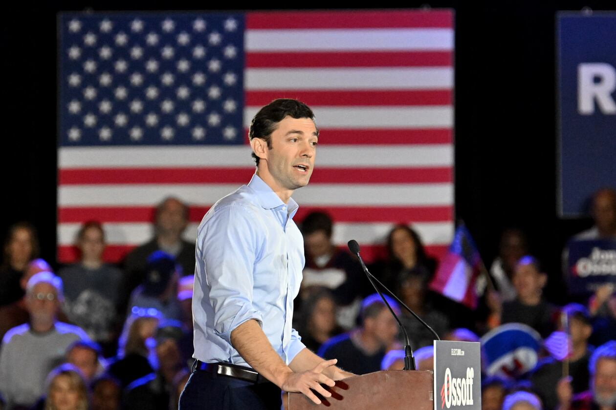 U.S. Sen. Jon Ossoff speaks during a rally at College Park's Georgia International Convention Center in February. (Hyosub Shin/AJC)