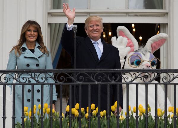The Easter Bunny joined first lady Melania Trump and President Donald Trump for the 2018 White House Easter Egg Roll. 