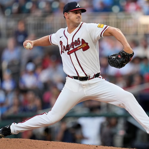 Braves pitcher Tyler Mahle works against the New York Mets on Wednesday, Aug. 12, 2026, in Atlanta. The starter spun together a stellar six-inning showing during the Braves’ 6-3 win. (Mike Stewart/AP)