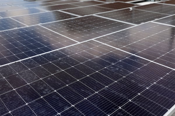 Newly installed solar panels are shown on the roof of Dunwoody United Methodist Church.  Georgia is one of the top states for solar, electric vehicle and battery manufacturing investment. Jason Getz/AJC)