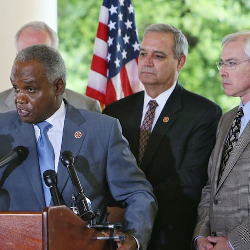 VA VISIT--May 6, 2013 - Decatur - Rep. David Scott speaks to the media after a visit to the VA Medical Center. BOB ANDRES / BANDRES@AJC.COM