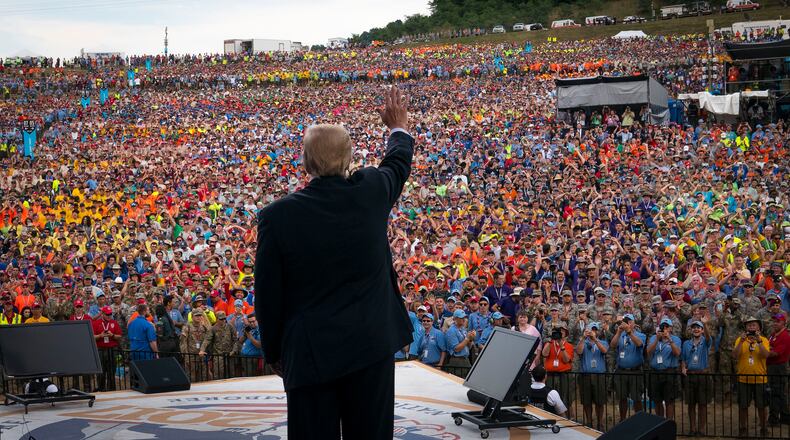 President Donald Trump at the Boy Scouts of America's 2017 National Scout Jamboree at the Summit Bechtel National Scout Reserve in Glen Jean, W.Va., July 24, 2017. (Doug Mills / The New York Times)